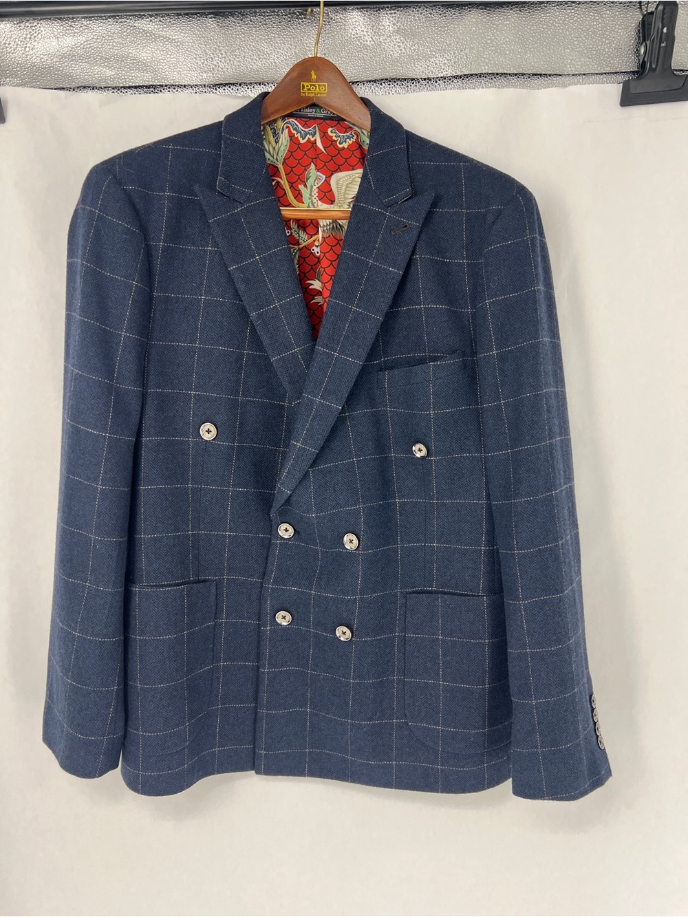 Paisley & Gray Navy Windowpane Double-Breasted Blazer Slim Fit